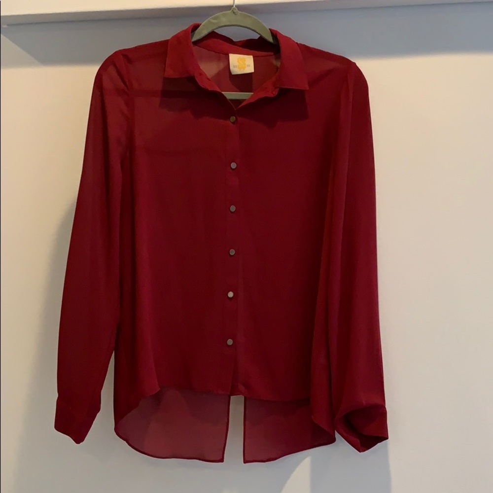 Deep red/maroon blouse with pleated open back